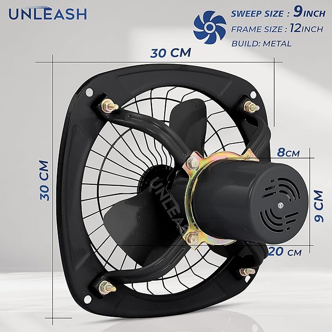 SPINKS Heavy Duty Fresh Air Metal Exhaust Fan/Ventilation Fan For Kitchen, Bathrrom, Office 9 Inch 225MM | (Metallic GREY)