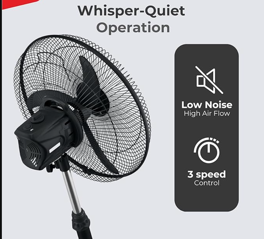 SPINKS OSCILLATION MOVING High Speed 2400 RPM Mark-2 (16 Inches) 400 MM Bullet Fan/Pedestal Fan/Farrata Fan With Adjustable Height with X-Flow with 5 Year Manufactured Warranty (BLACK SILVER)